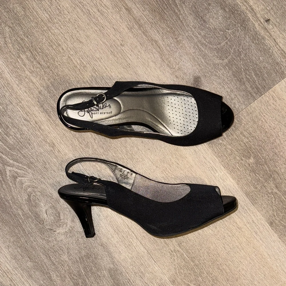 Life Stride Black Slingback Peep-Toe Heels - Picture 14 of 16